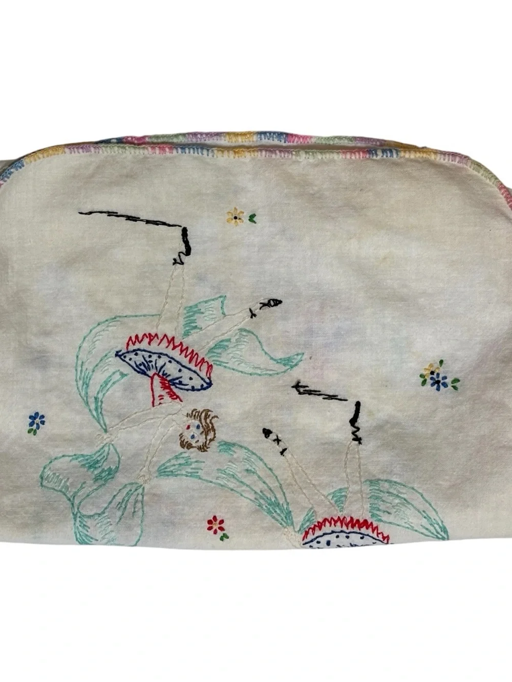Vint Embroidered Dresser Scarf Ballerina Dancers Flowers Teal Streamers Ribbons